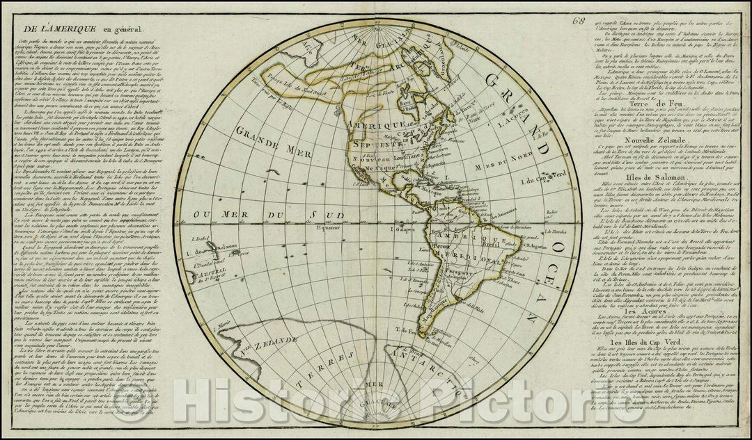 Historic Map - De L'Amerique en General [Massive New Zealand and Bay of the West], 1760, Jean Baptiste Louis Clouet - Vintage Wall Art