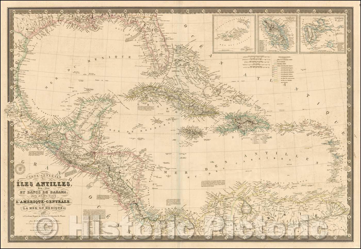 Historic Map - Iles Antilles, des Iles Et Bancs De Bahama, Des Etats-U :: Carte Generale Caribbean Islands, the Islands and Banks From Bahama From th, 1845 - Vintage Wall Art