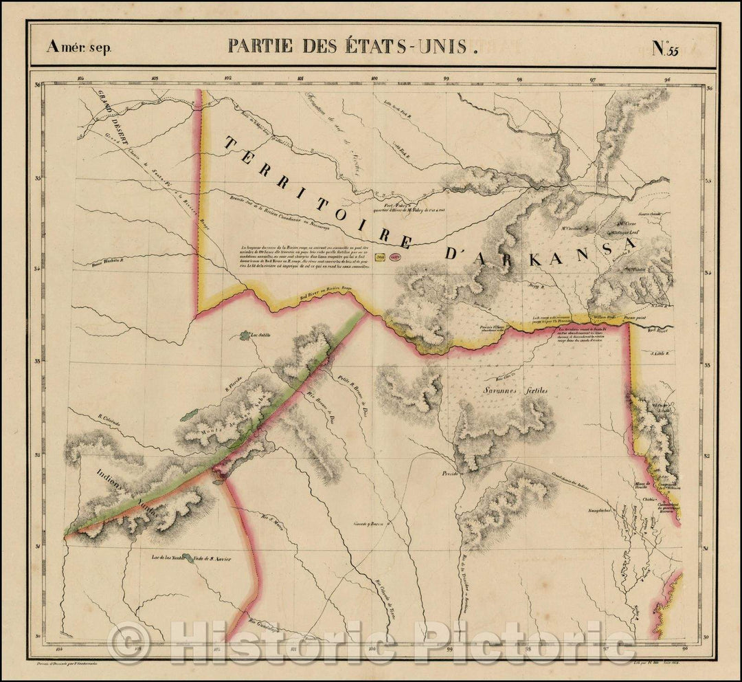 Historic Map - Amer. Sep. No. 55. Partie Des Etats-Unis [Parts of Texas & Oklahoma] :: Texas & Oklahoma, 1825 - Vintage Wall Art