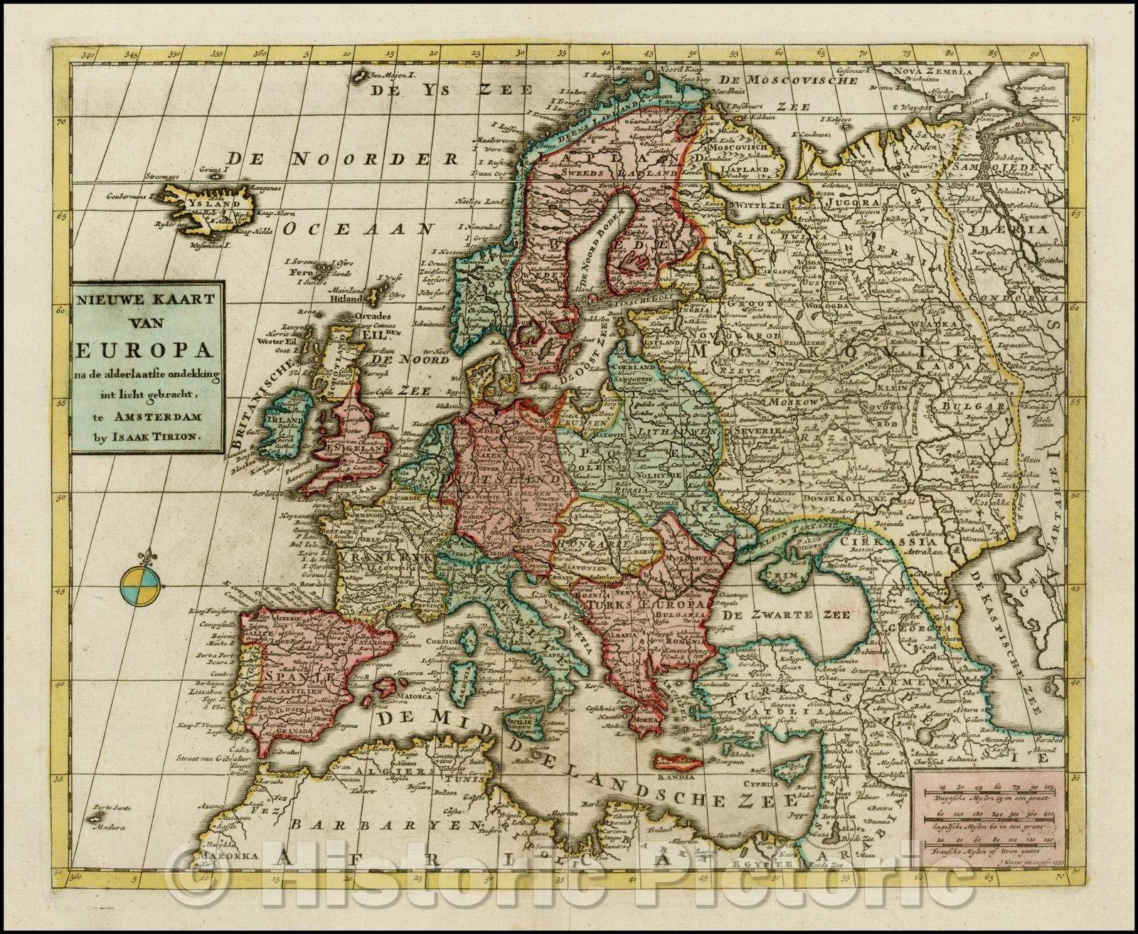 Historic Map - Nieuwe Kaart Van Europa, na de laatste ondekking int licht gebracht/Map of Europe, colored by countries. Wide-margined example, 1754 - Vintage Wall Art