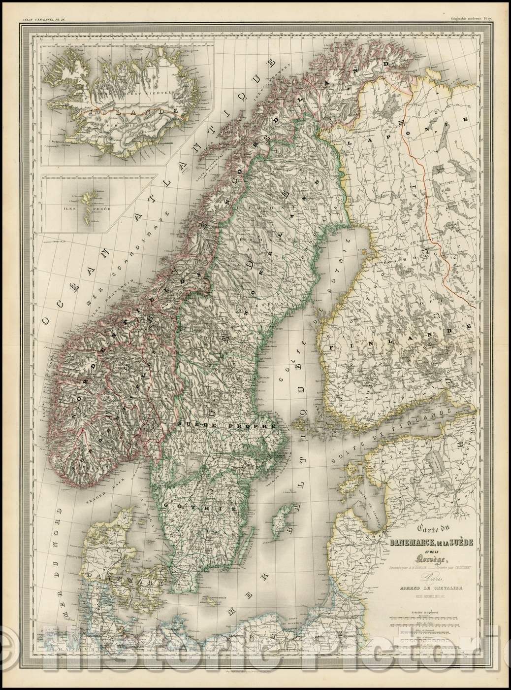 Historic Map - Carte Du Danemarck, De La Suede et de la Norvege/Map Of Denmark, from Sweden and Norway, 1854, Adolphe Hippolyte Dufour - Vintage Wall Art