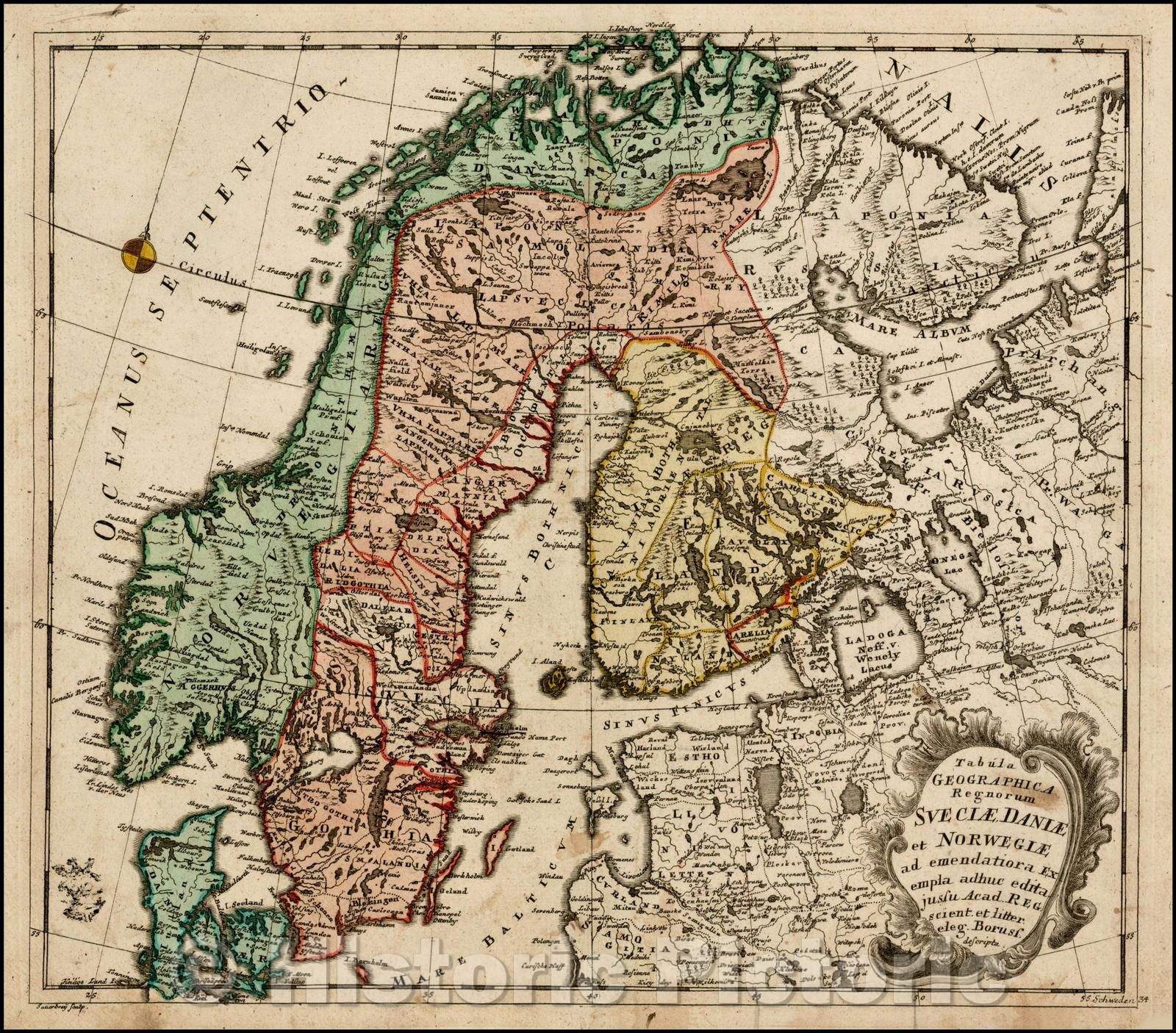 Historic Map - Tabula Geographica Regnorum Sueciae Daniae et Norwegiae :: Scandinavia, the Baltic and NW Russia, Leonard Von Euler, 1752, Leonard Von Euler - Vintage Wall Art