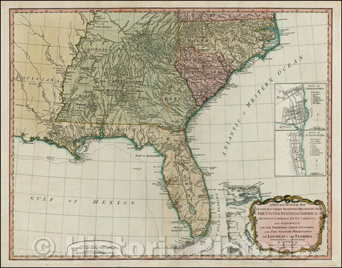 Historic Map - A New and General Map of the Southern Dominions Belonging to The United States of America, viz North Carolina, South Carolina, and Georgia, 1794 v1