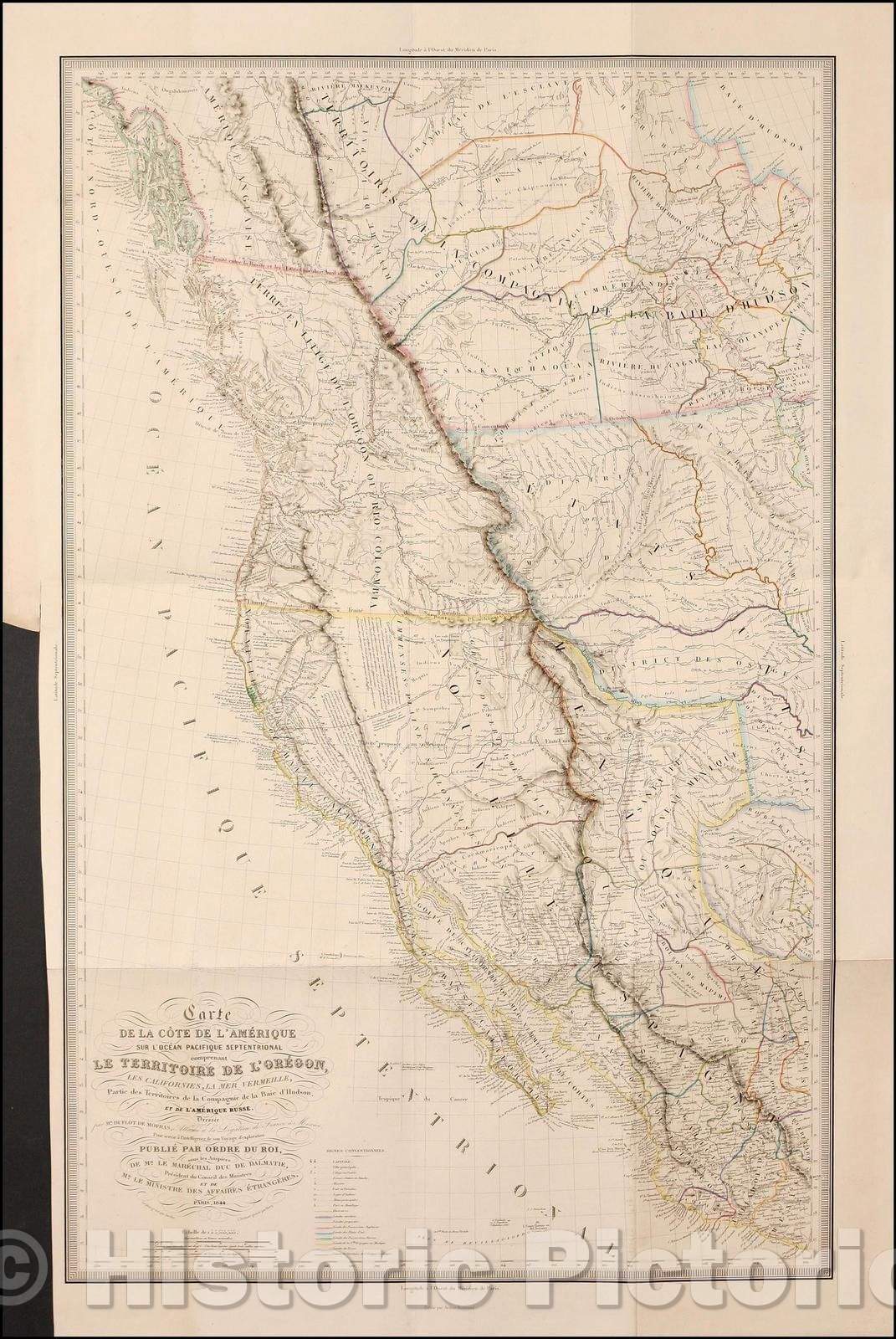 Historic Map - Carte de la Cote De L'Amerique Sur L'Ocean Pacifique Septentrional compretant Le Territoire de L'Oregon, Les Californies, 1844 v1