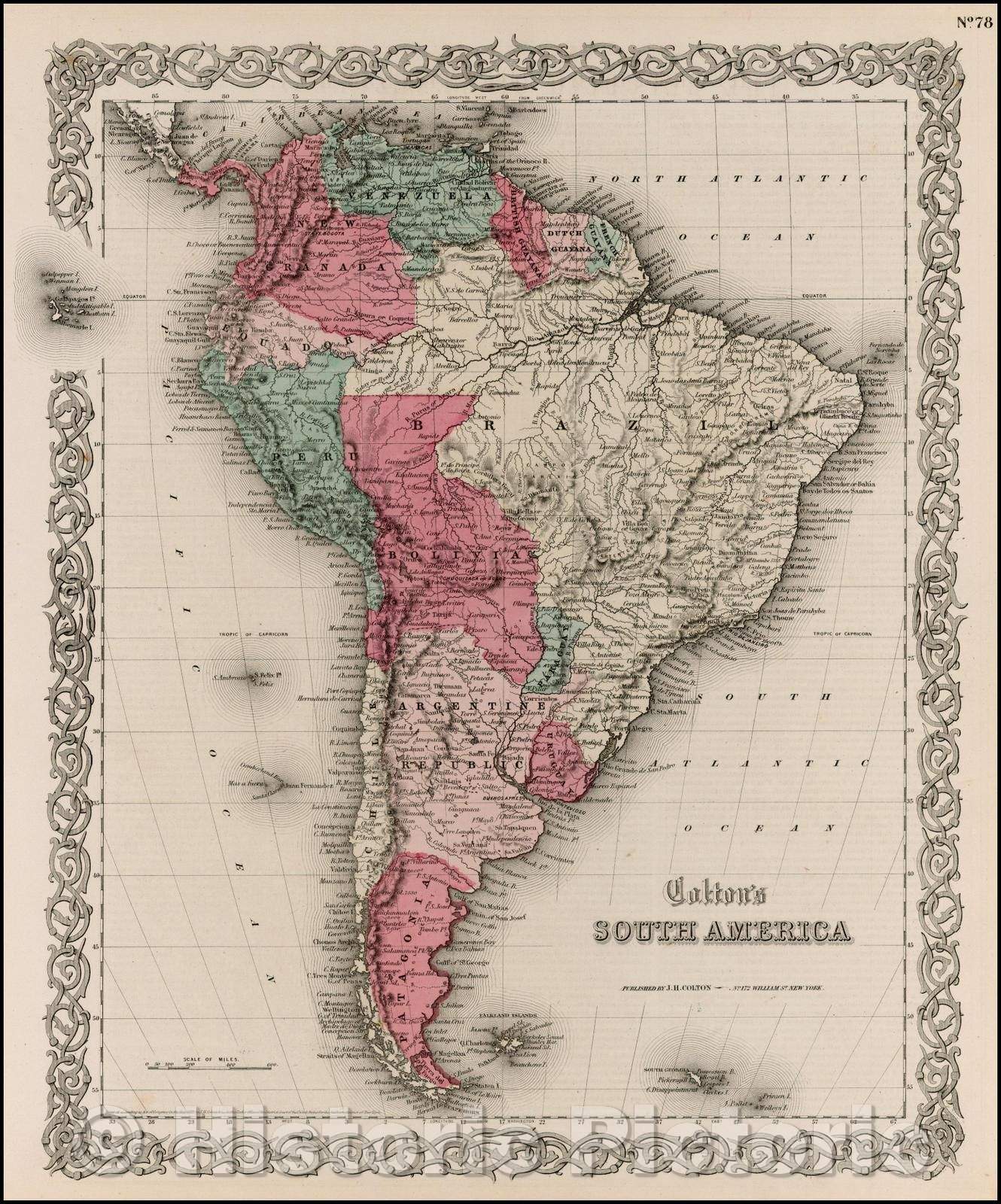 Historic Map - Colton's South America, 1859, Joseph Hutchins Colton - Vintage Wall Art