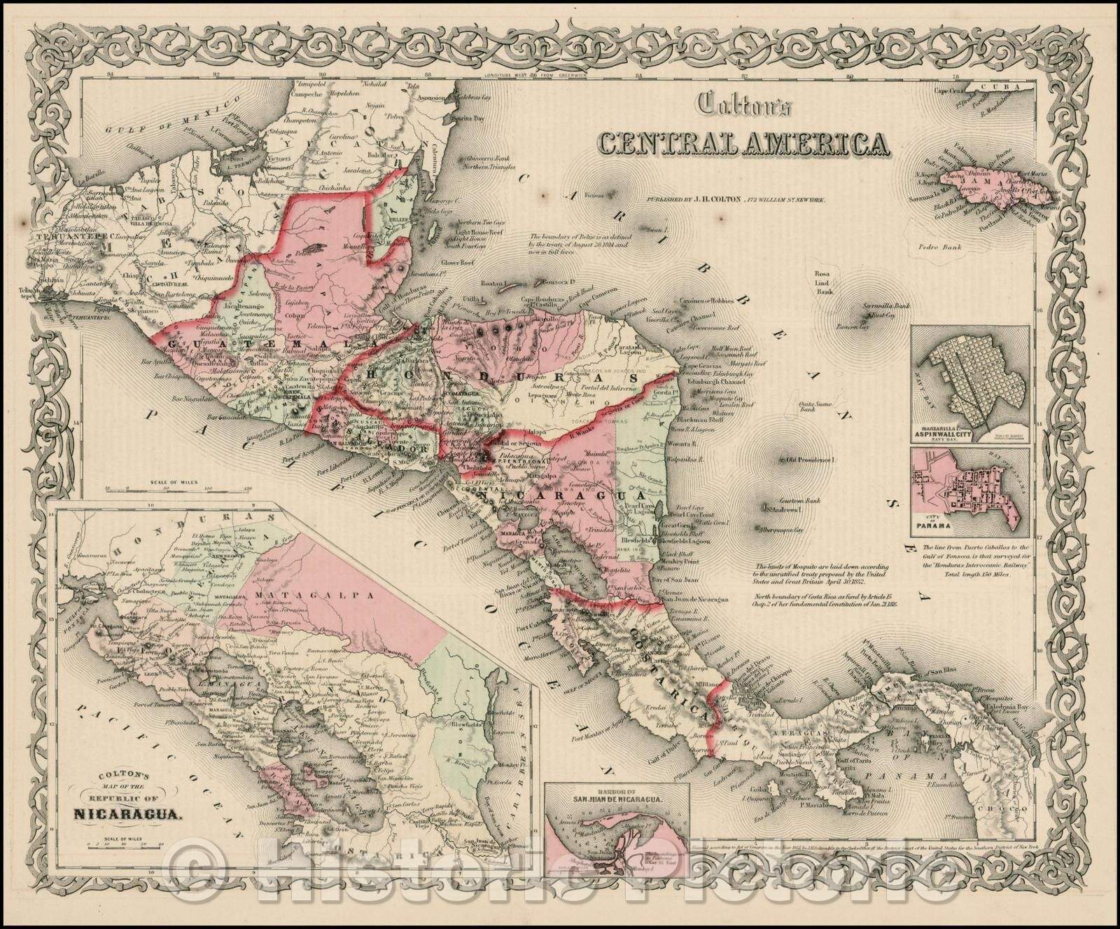 Historic Map - Central America, 1855, Joseph Hutchins Colton v2