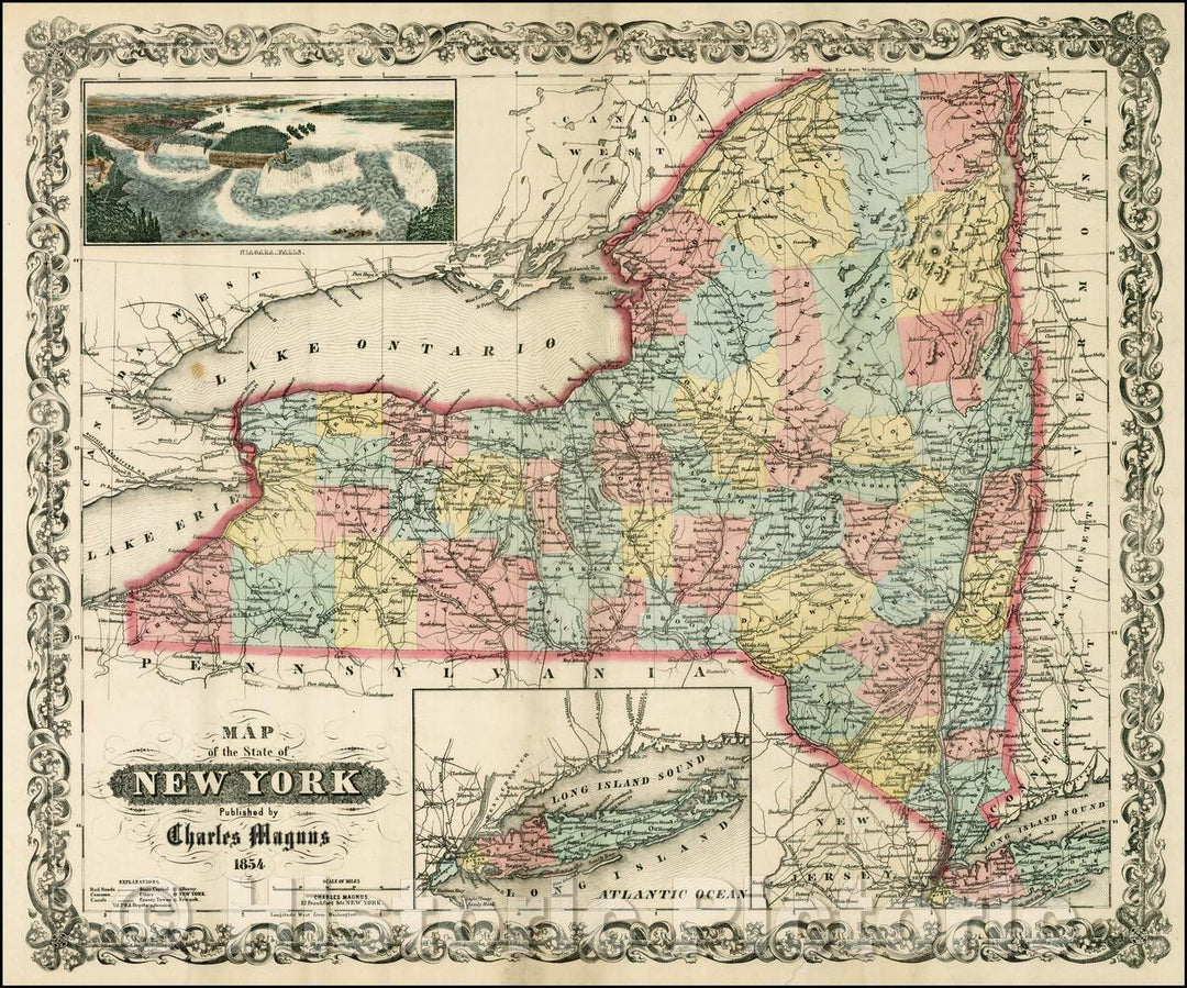 Historic Map - Map of the State of New York, 1854, Charles Magnus v2