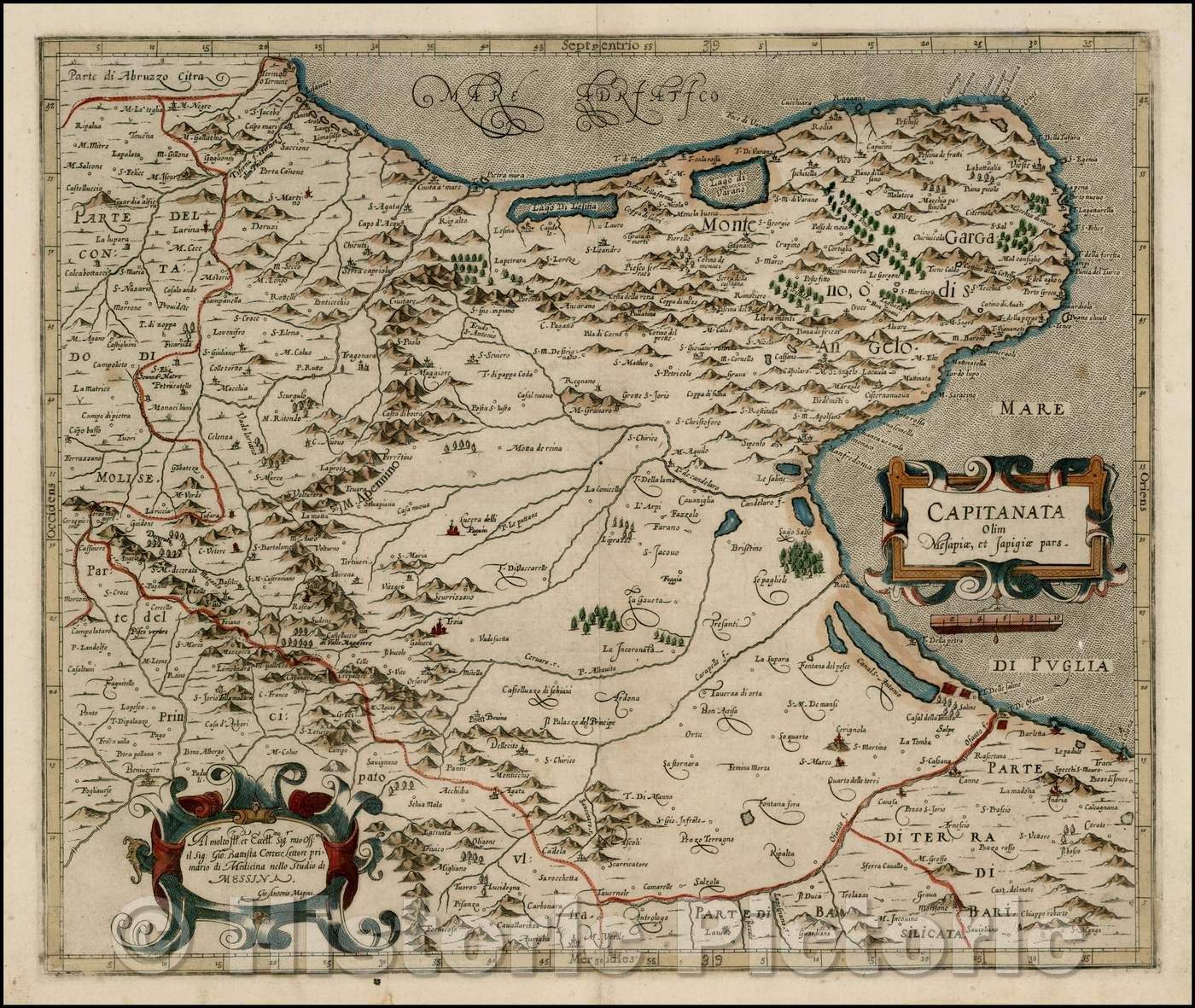 Historic Map - Capitanata Olim Mesapiae, et Japigiae pars/Magini's Regional Map of a portion of Southern Italy, 1620, Giovanni Antonio Magini - Vintage Wall Art