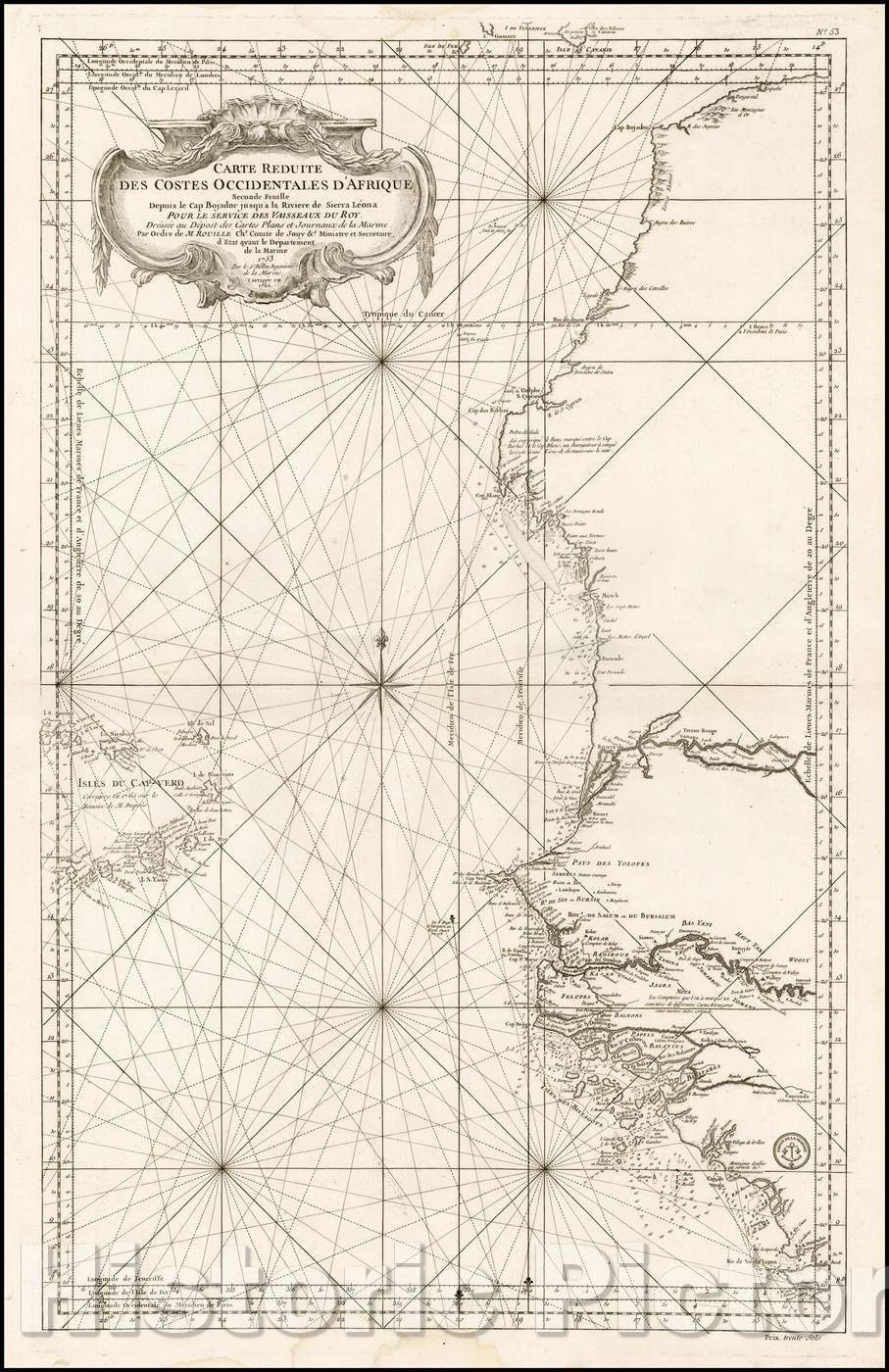 Historic Map - Carte Reduite Des Costes Occidentales D'Afrique Second Feuille Depuis :: Sea Chart of the West African coast, from Sierra Leone to Morocco, 1765 - Vintage Wall Art