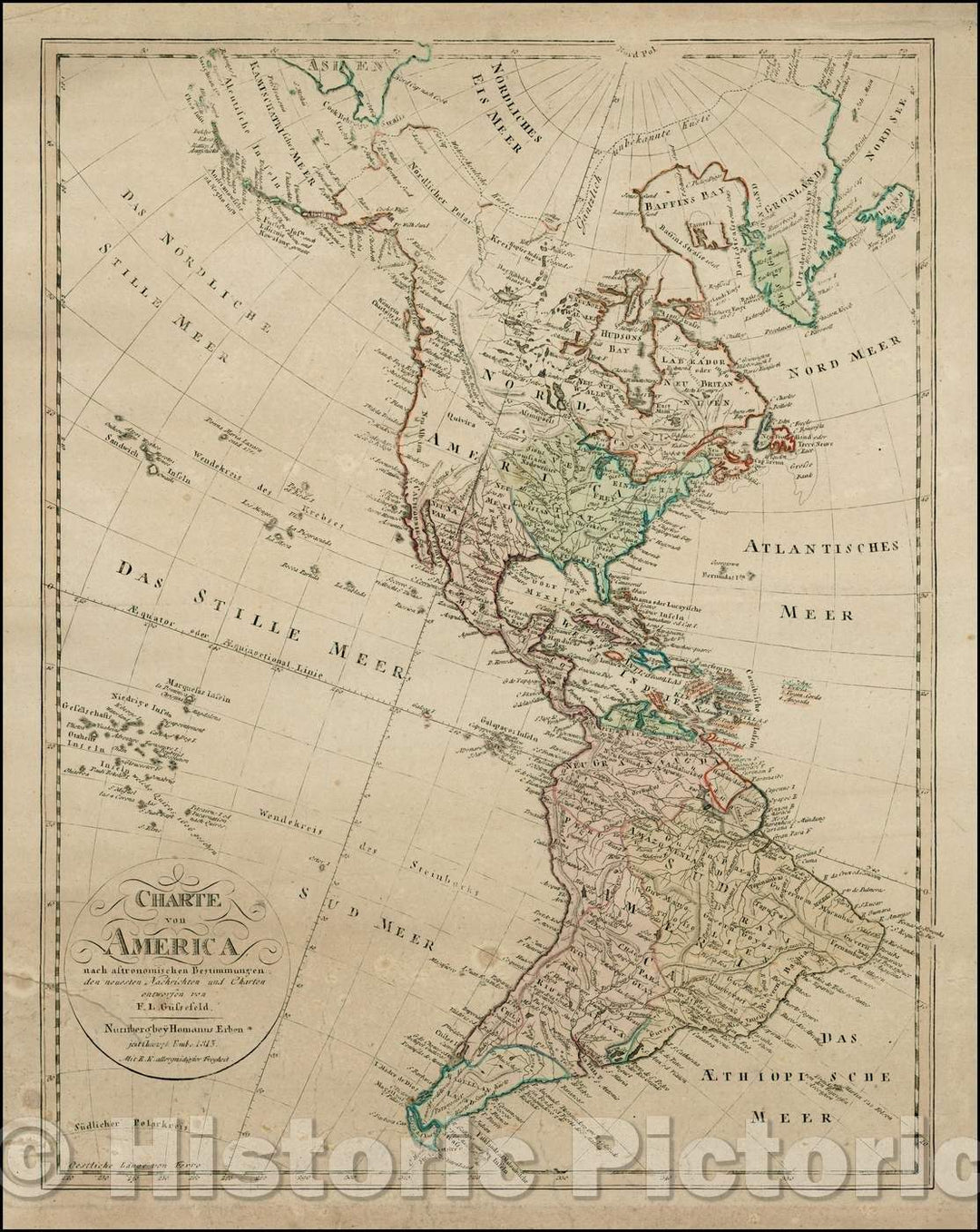 Historic Map - Charte Von America nach astronsomischen Besttimmungen den neuesten/Map of America, Northwest and the Northwest Passage, 1813, Homann Heirs - Vintage Wall Art