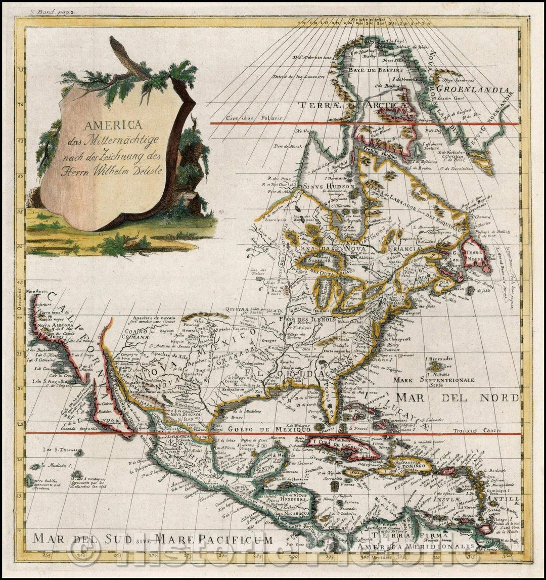 Historic Map - America das Mitternachtige nach der Zeichnung des Herren Wilhem Delisle/German edition of De L'Isles' Map of North America, 1745 - Vintage Wall Art