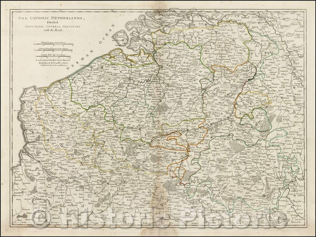 Historic Map - The Catholic Netherlands, Divided INto Their Several Provinces with the Roads, 1772, Robert Sayer v1