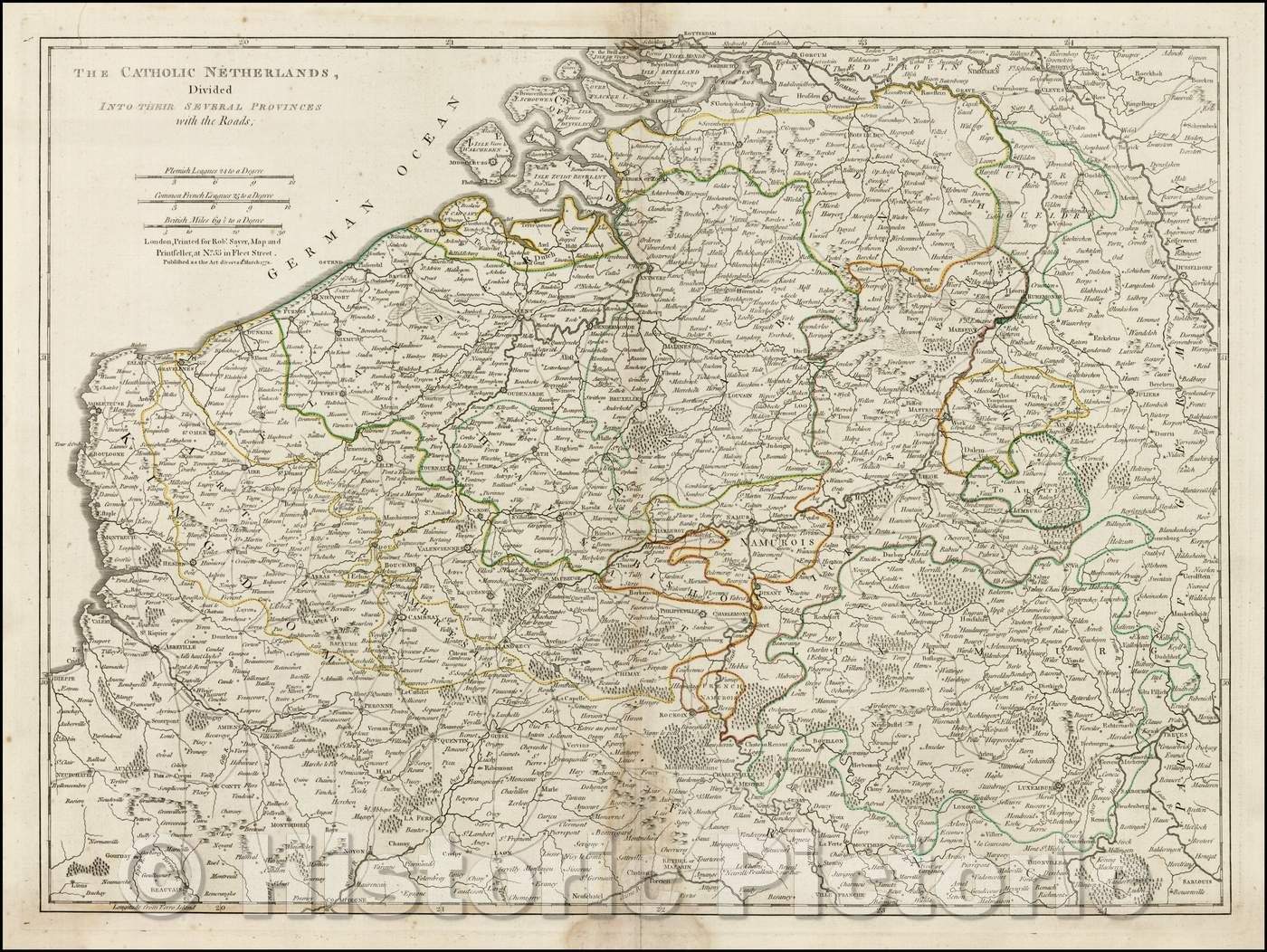 Historic Map - The Catholic Netherlands, Divided INto Their Several Provinces with the Roads, 1772, Robert Sayer v1