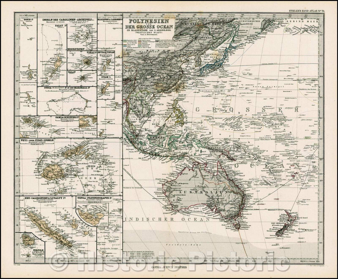 Historic Map - Polynesien und Der Grosse Ocean/Polynesia and The Great Ocean, 1882, Adolf Stieler - Vintage Wall Art