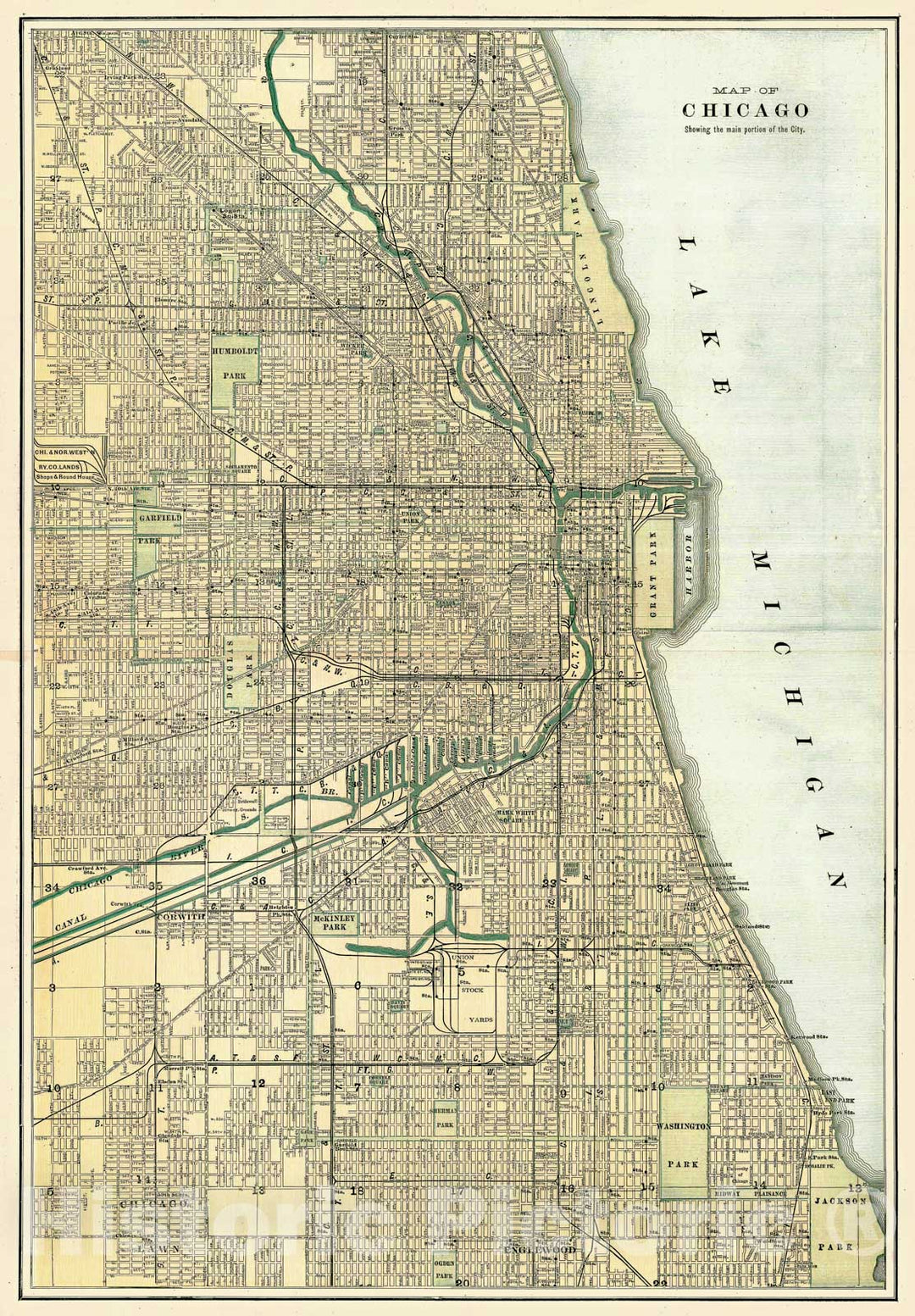 Historic Map - Map of Chicago, Showing the main portion of the City, 1911, George F. Cram - Vintage Wall Art