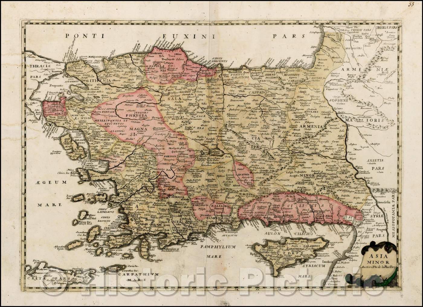 Historic Map - Asia Minor Auctore de la Rue Paris/Map of Asia Minor, Turkey and Cyprus, based upon Philippe De La Rue's Map of 1652, 1698 - Vintage Wall Art