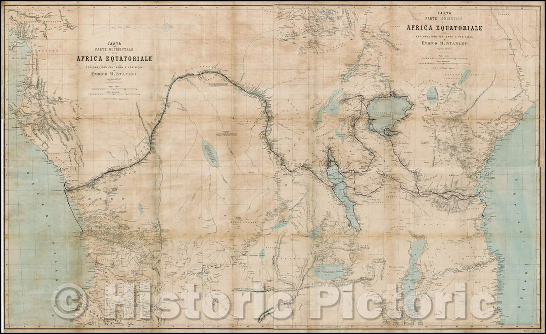 Historic Map - Carta della Parte Occidentale Dell' Africa Equatoriale e delle Esplorzioni, 1890 - Vintage Wall Art