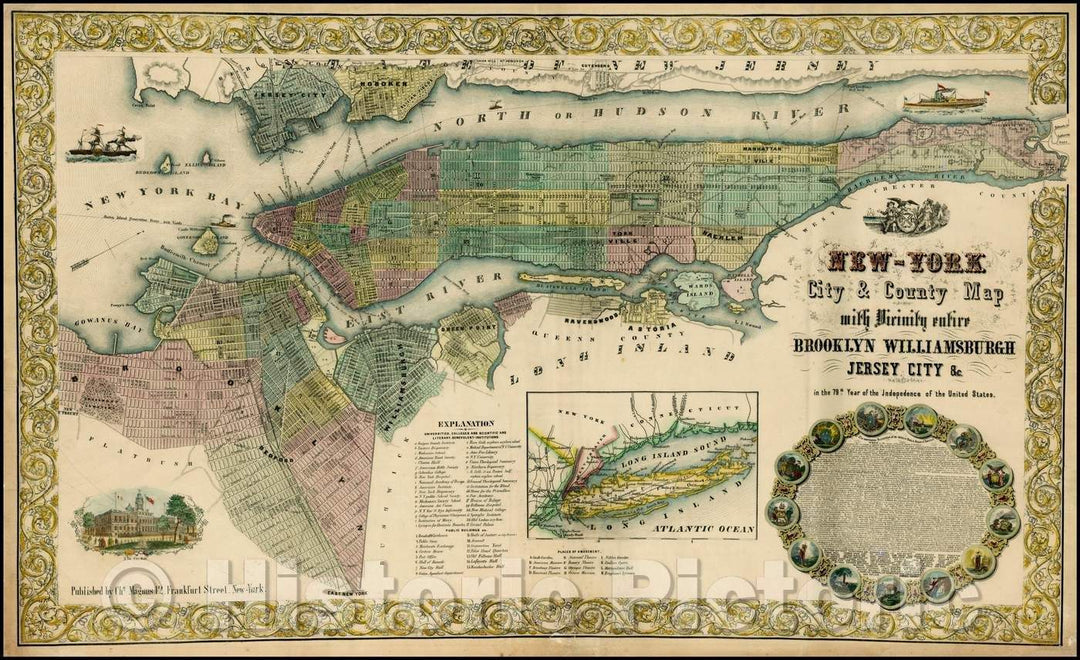 Historic Map - New-York City & County Map with Vicinity entire Brooklyn Willimsburgh Jersy City in the 79th Year of the Independence of the United States, 1855 v1