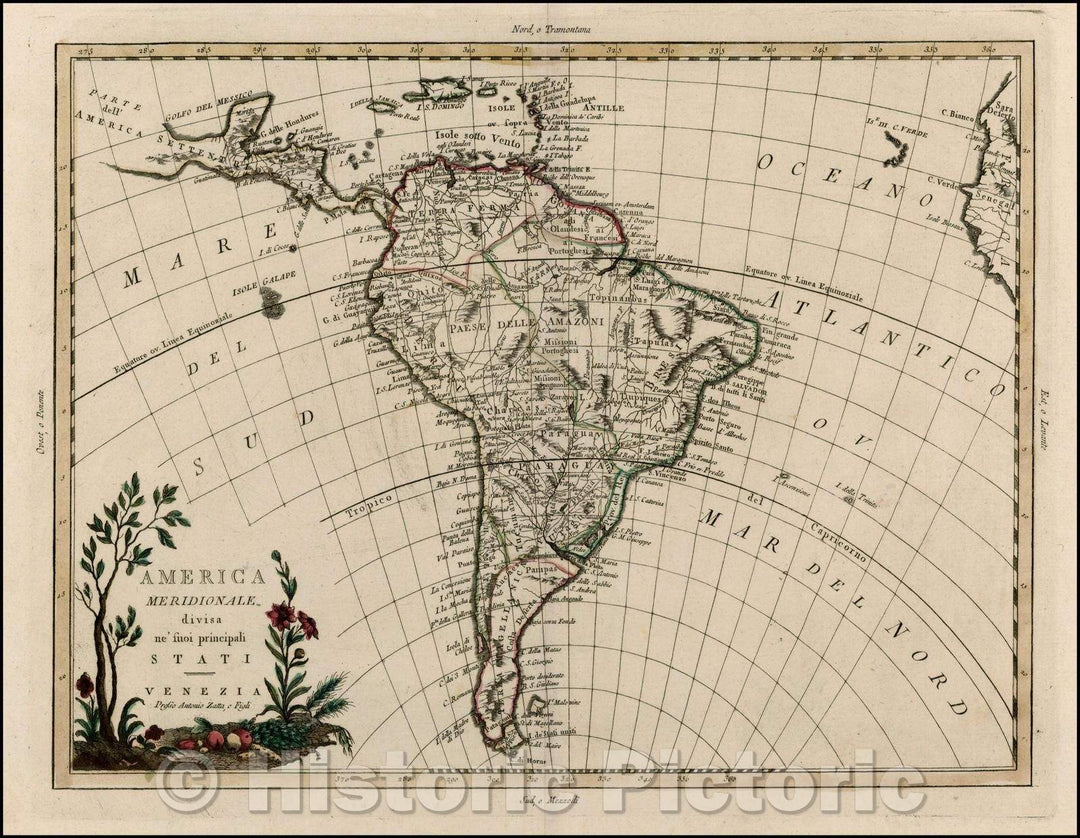 Historic Map - America Meridionale divisa ne suoi principali Stati/Map of South America. title cartouche, 1785, Antonio Zatta - Vintage Wall Art