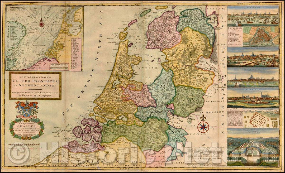 Historic Map - A New and Exact Map of the United Provinces, or Netherlands, 1720, Herman Moll v1