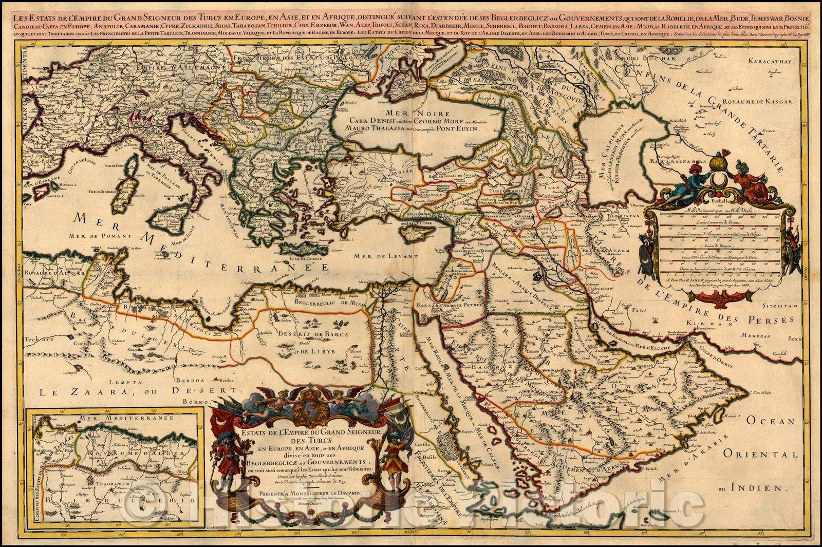 Historic Map - Estats De L'Empre Du Grand Seigneur Des Turcs En Europe, En Asie, et En Afrique divise en toutes se Beglerbeglic, our Gouvernement, 1675 - Vintage Wall Art