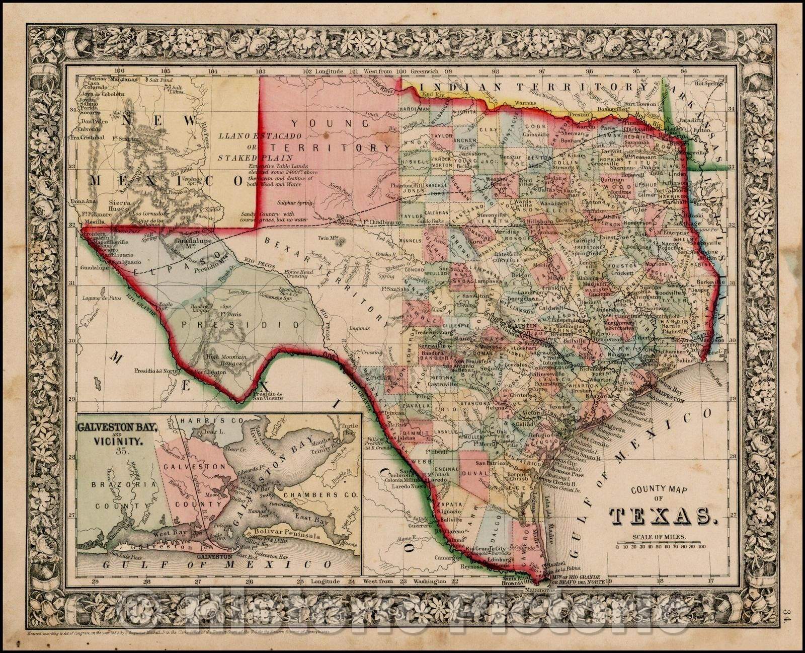 Historic Map - County Map of Texas, 1863, Samuel Augustus Mitchell Jr. v1