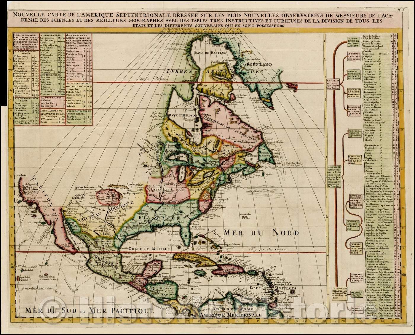 Historic Map - Nouvelle Carte De L'Amerique Septentrionale/New Map Of North America stood on the More News, 1710, Henri Chatelain - Vintage Wall Art