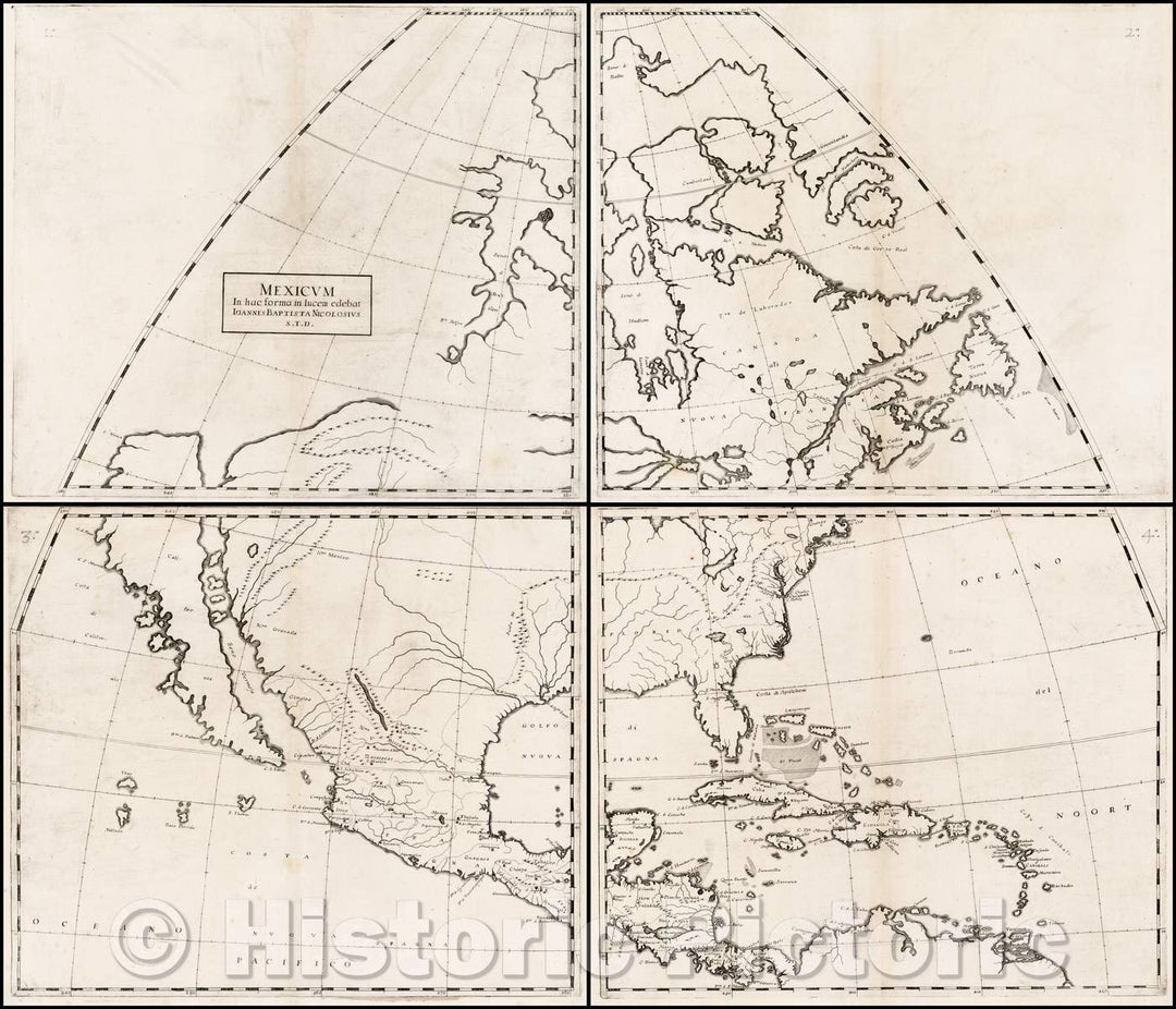 Historic Map - Mexicum In hac forma in lucem/Nicolosi's Map of North America, course of the Rio Grande River flowing into the Gulf of Mexico, 1660 - Vintage Wall Art