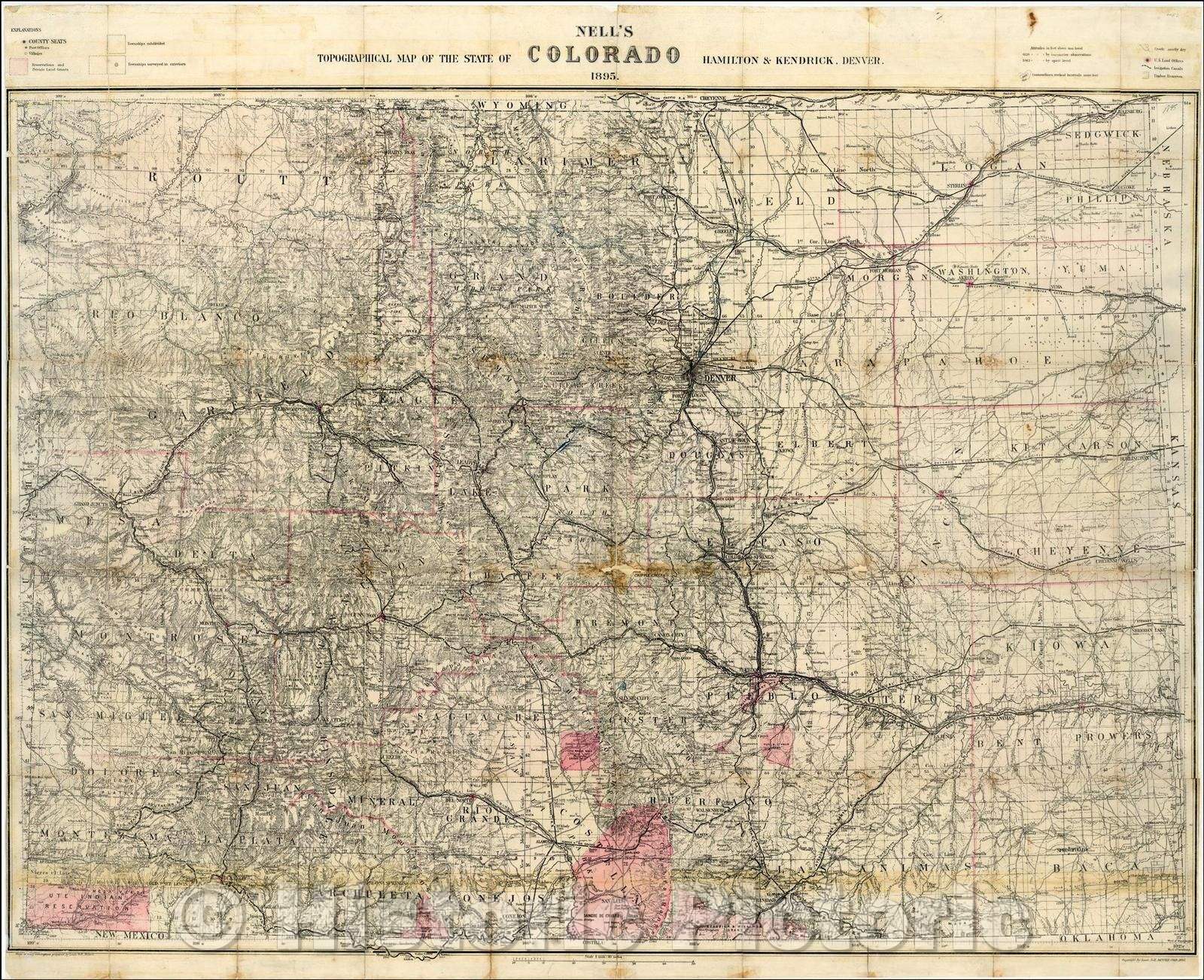 Historic Map - Nell's Topographical & Township Map of the State of Colorado. Hamilton & Kendrick. Denver, 1895, Louis Nell - Vintage Wall Art