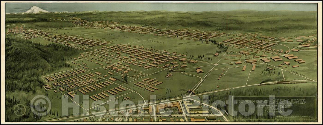 Historic Map - Picture -Map of Camp Lewis American Lake (Tacoma) Washington, 1918, Seattle Engraving Company - Vintage Wall Art