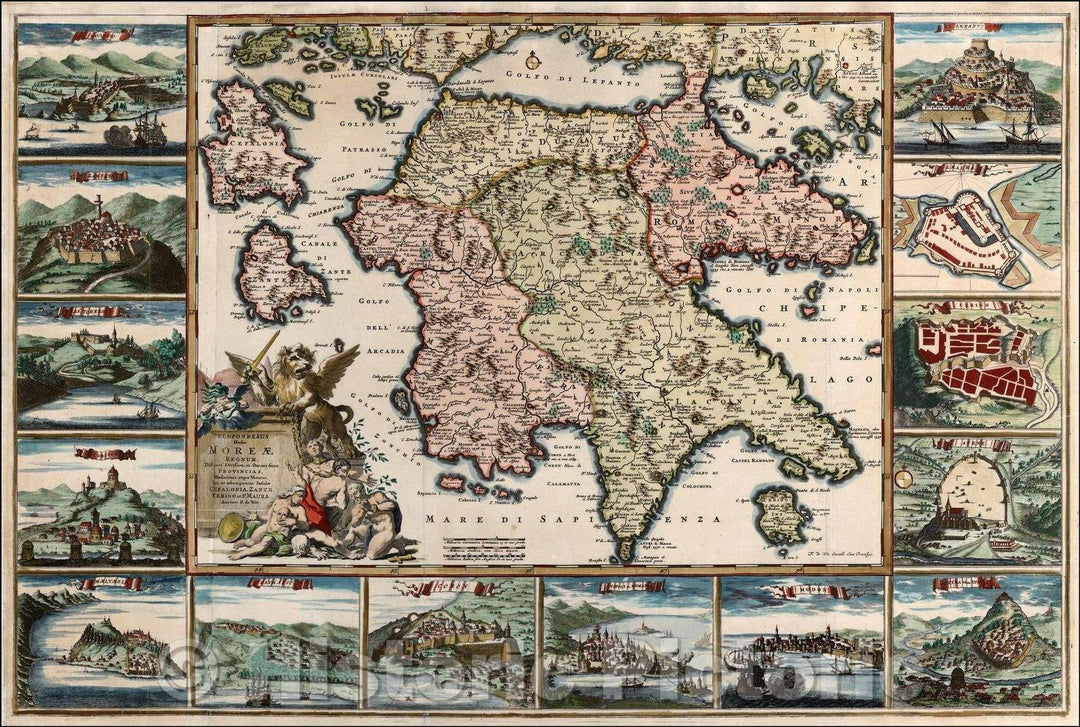 Historic Map - Peloponnesus Hodie Moreae Regnum Distincte Divisum/Map of the southern part of Greece and the Islands by Frederick De Wit, 1680 - Vintage Wall Art