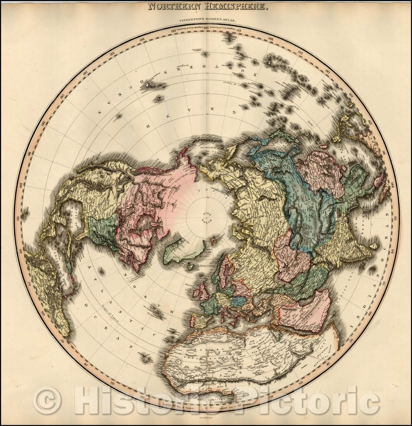 Historic Map - Northern Hemisphere, 1813, John Pinkerton - Vintage Wall Art