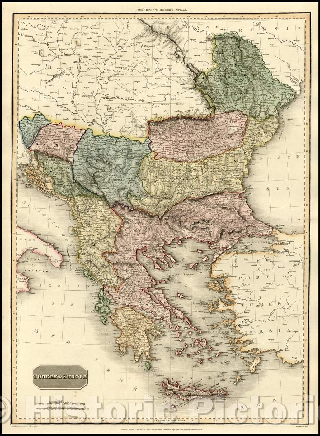 Historic Map - Turkey in Europe, 1812, John Pinkerton - Vintage Wall Art