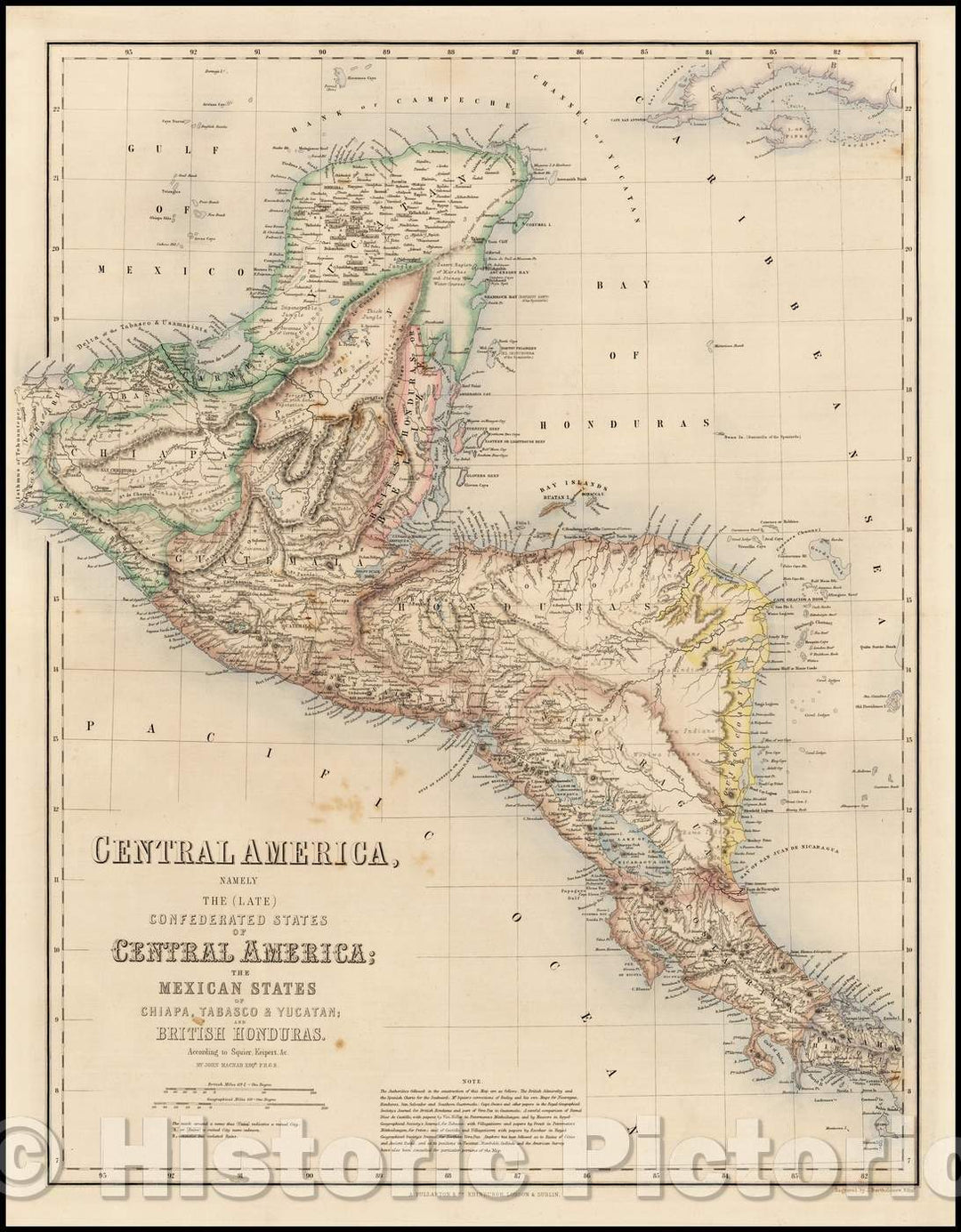 Historic Map - Central America, Namely The (Late) Confederate States of Central America; The Mexican States Chiapa, Tabasco & Yucatan; And British Honduras, 1854 - Vintage Wall Art