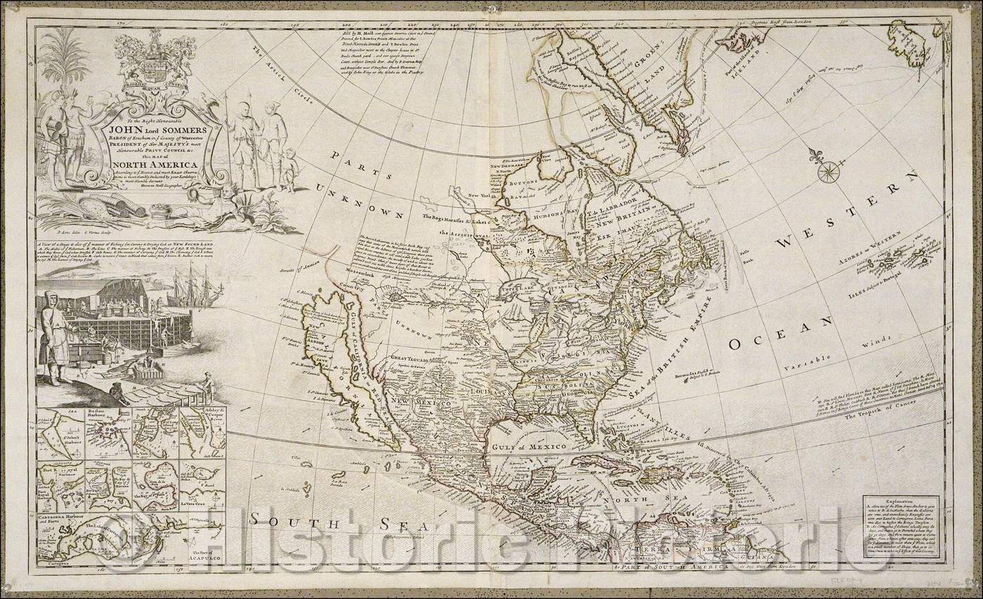 Historic Map - Map of North America According To Ye Newest and Most Exact Observations, 1719, Herman Moll v1