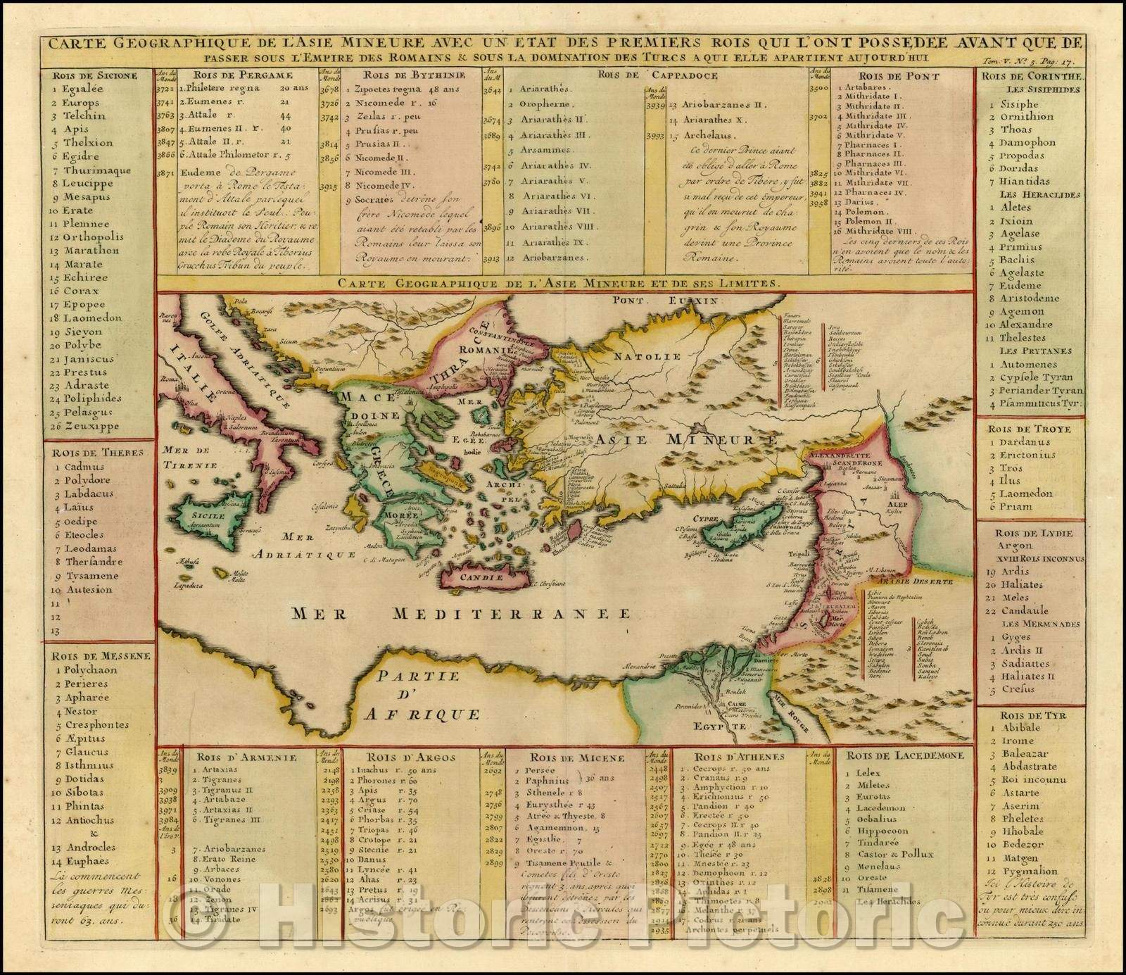 Historic Map - Carte Geographique de l'Asie Mineure avec un Etat des Premiers Rois Qui l'ont Possedee Avant/Map of the Mediterranean Region, 1710 - Vintage Wall Art