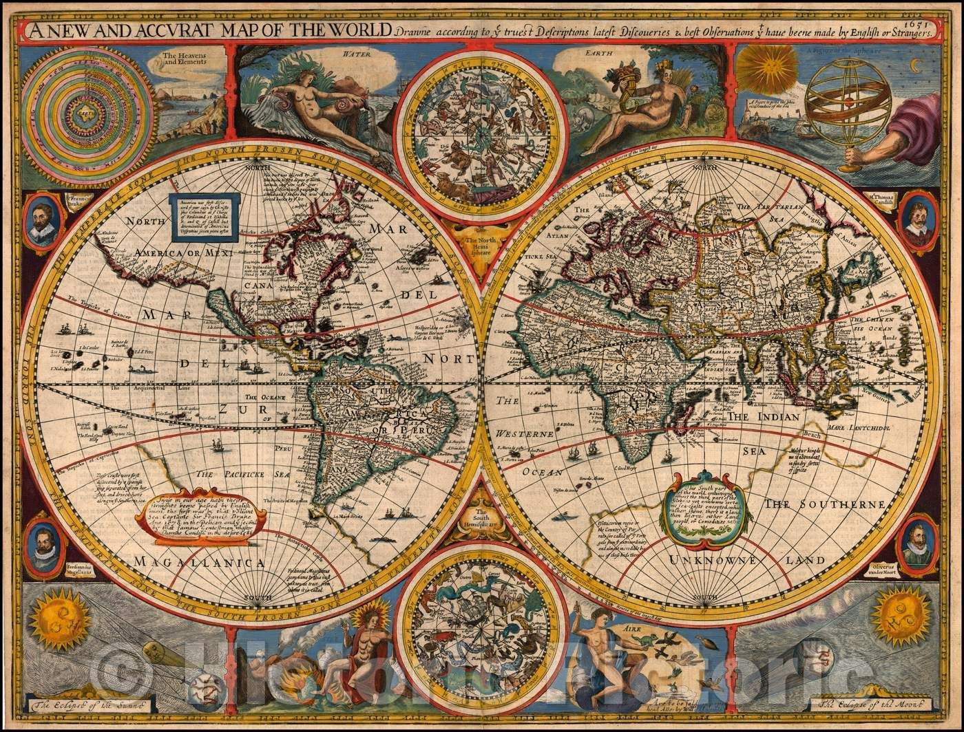 Historic Map - A New and Accurat Map of the World Drawne, 1651, John Speed v1