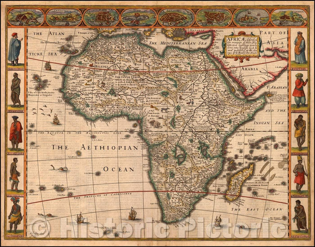 Historic Map - Africae, Described. The manners of their Habits and buildings newly done into English, 1651, John Speed - Vintage Wall Art