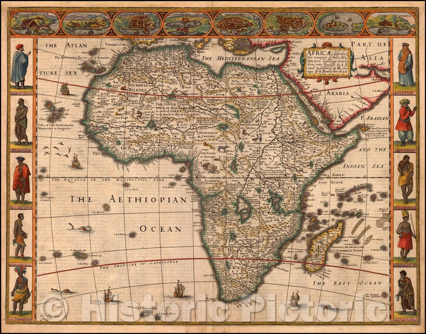 Historic Map - Africae, Described. The manners of their Habits and buildings newly done into English, 1651, John Speed - Vintage Wall Art