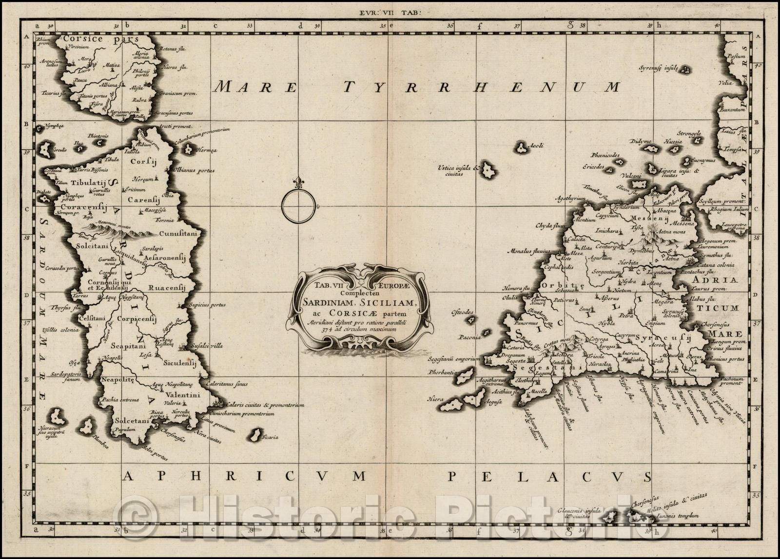 Historic Map - Tab. VII Europeae Complecten Sardiniam, Siciliam, ac Corsicae partem, 1650, Gerard Mercator - Vintage Wall Art