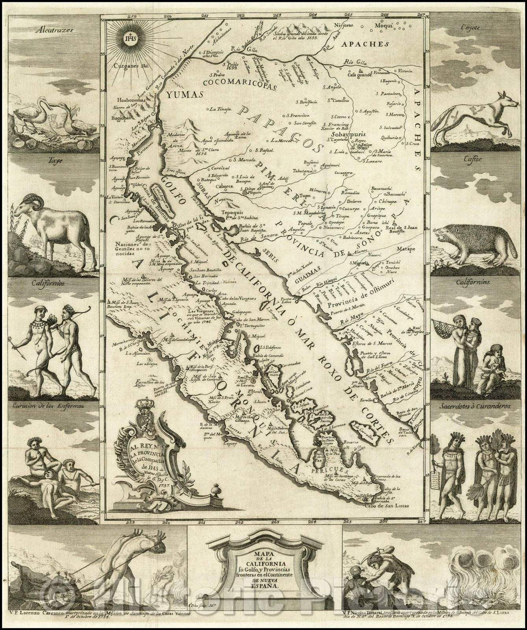 Historic Map - Mapa De La California su Golfo y Provincias fronteras en el Continente De :: Gulf and California borders on the continent Provinces of New Spain, 1757 - Vintage Wall Art