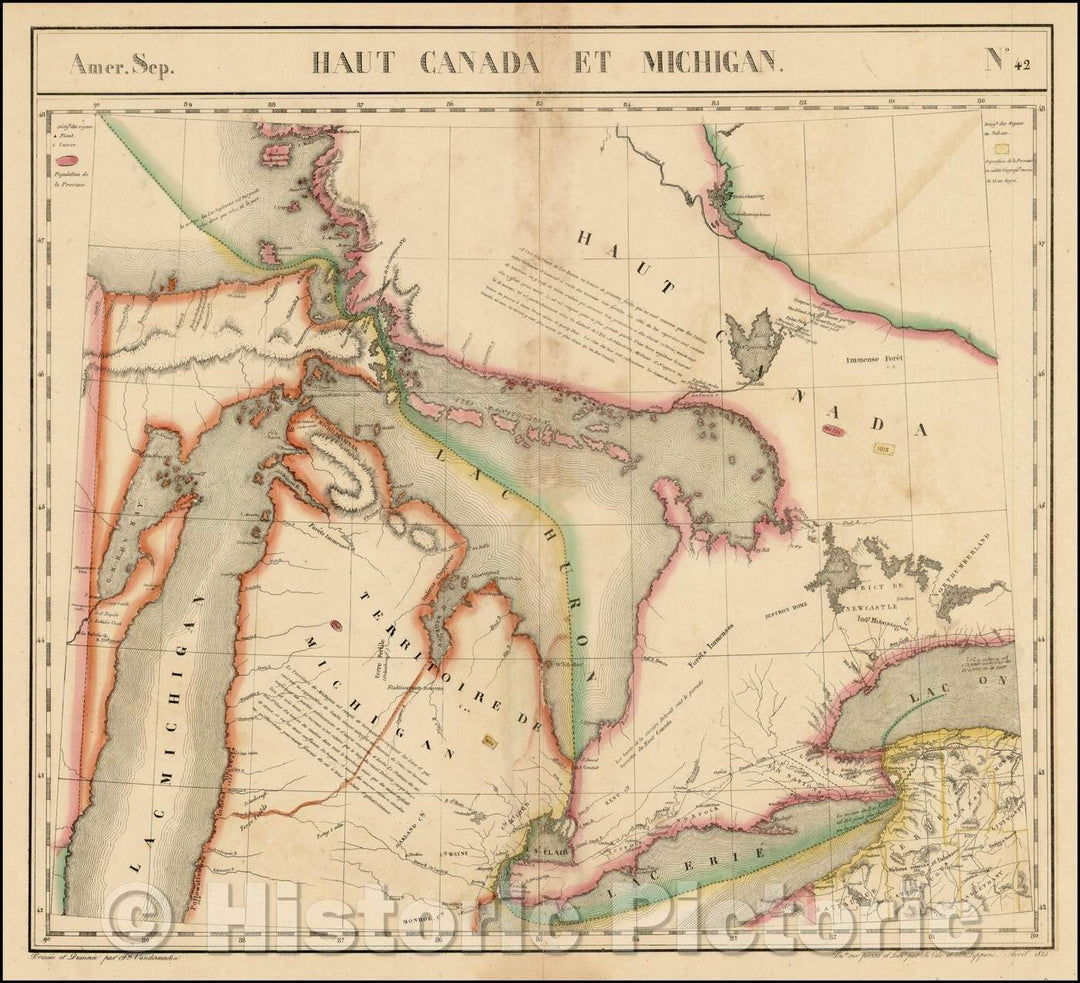 Historic Map - Amer. Sep. No. 42 Haut Canada Et Michigan Michigan, 1825, Philippe Marie Vandermaelen v1