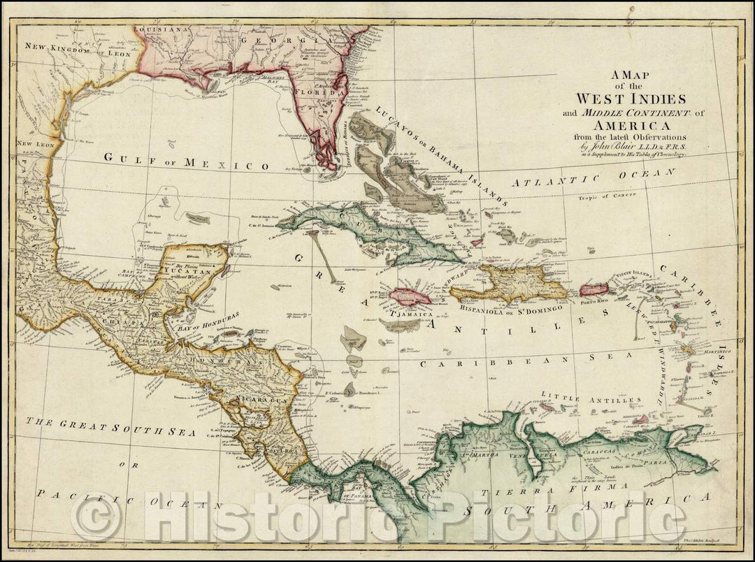 Historic Map - West Indies and Middle Continent of America from the Latest Observations, 1773, John Blair - Vintage Wall Art