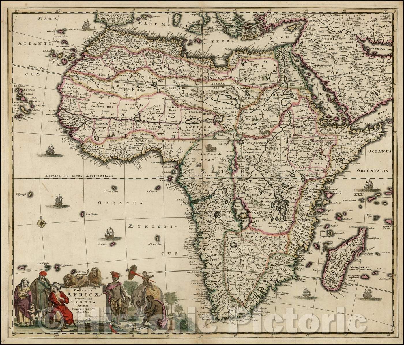 Historic Map - Totius Africae Accuratissima Tabula, 1680, Frederick De Wit - Vintage Wall Art