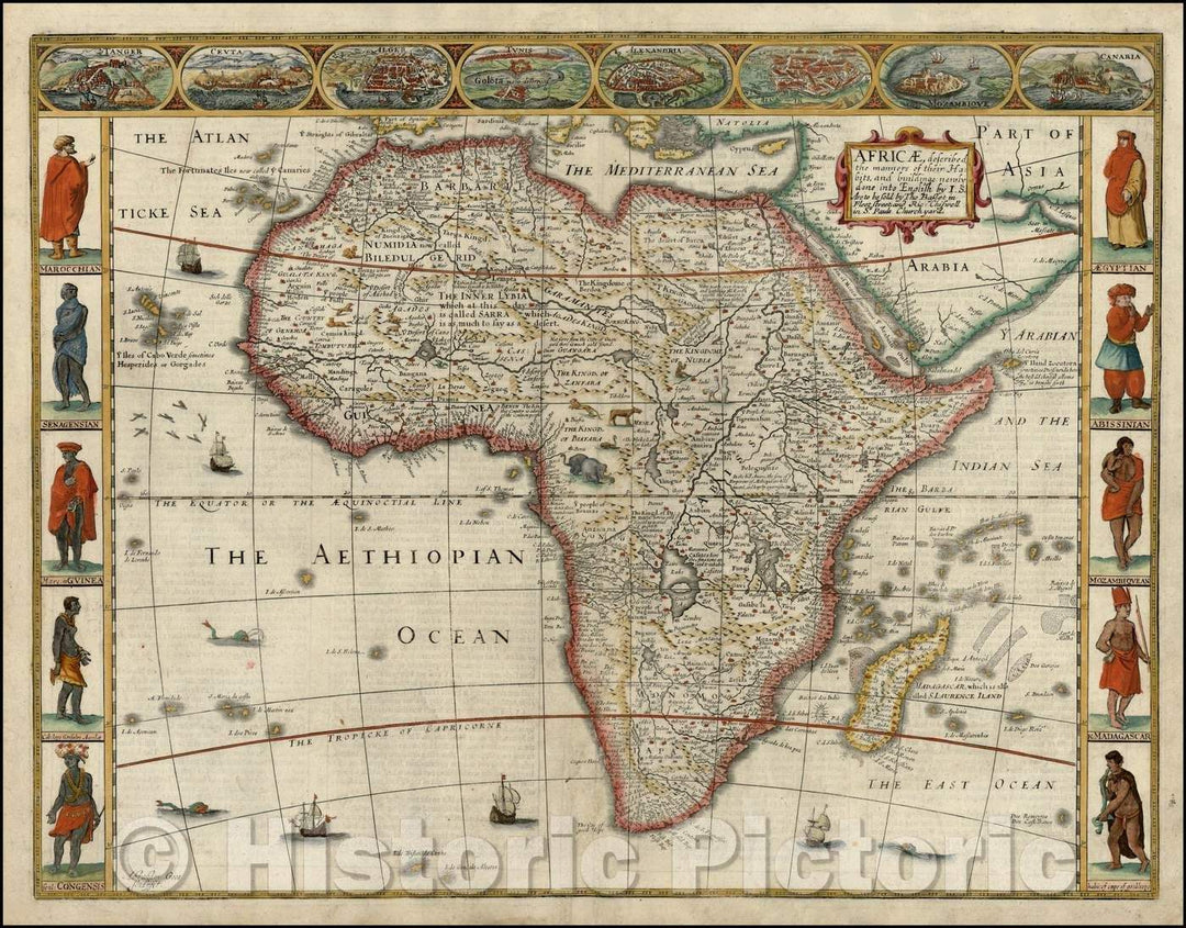 Historic Map - Africae, Described. The manners of their Habits and buildings newly done into English, 1676, John Speed - Vintage Wall Art