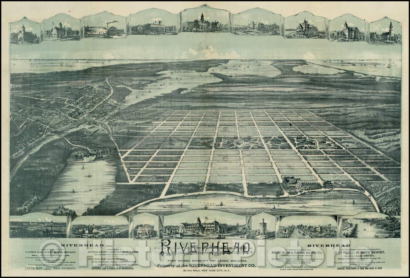 Historic Map - Riverhead, The Home Resort of Long Island, 1880, Anonymous - Vintage Wall Art