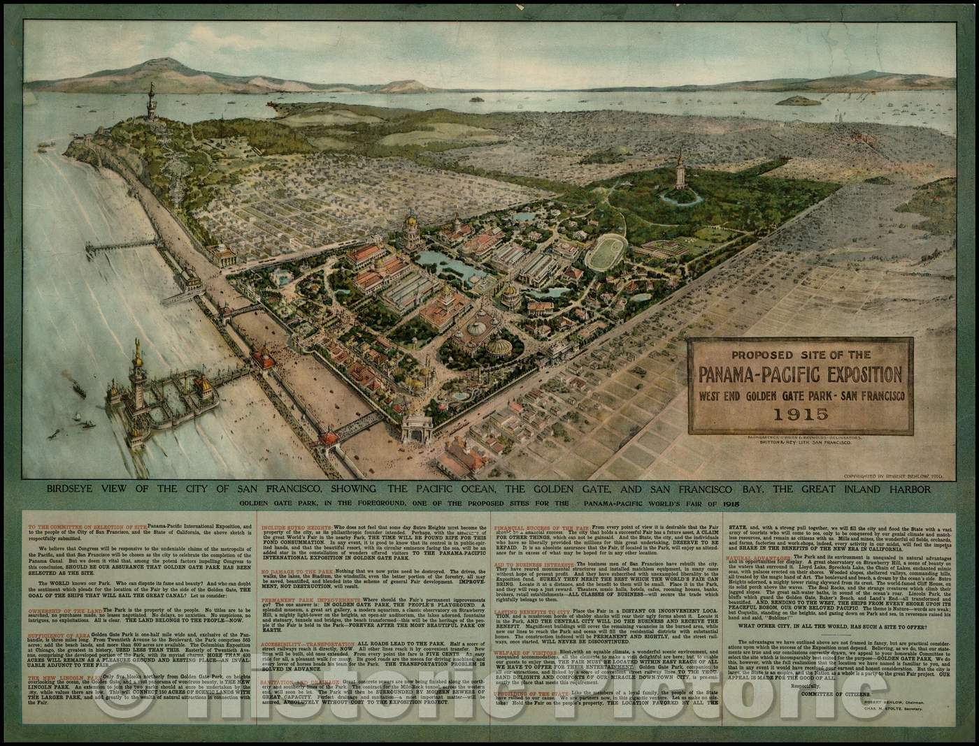 Historic Map - Birdseye View of the City of San Francisco, Showing The Pacific Ocean, The Golden Gate, and San Francisco Bay, The Great Inland Harbor, 1910 - Vintage Wall Art