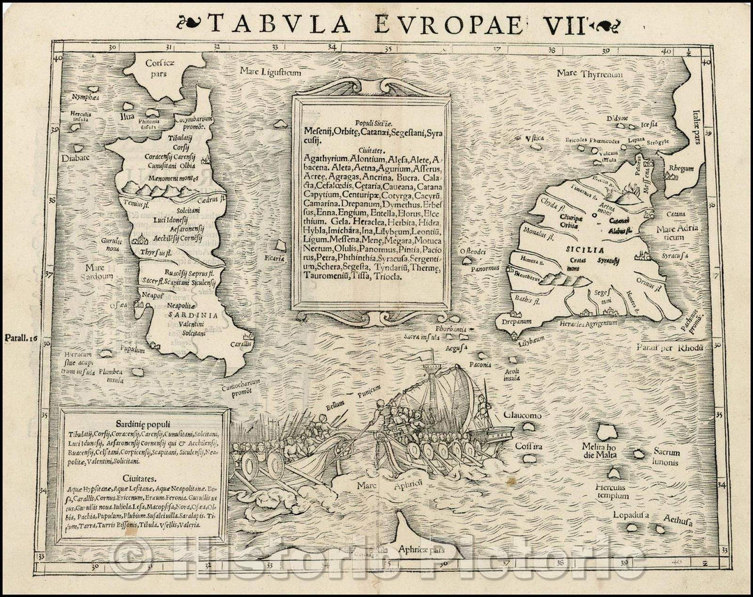 Historic Map - Europae Tabula VII [Sicily, Sardinia, Malta] (1st edition!)/European Table 7 [Sicily, Sardinia, Malta] (1st edition!), 1542, Sebastian M?nster - Vintage Wall Art