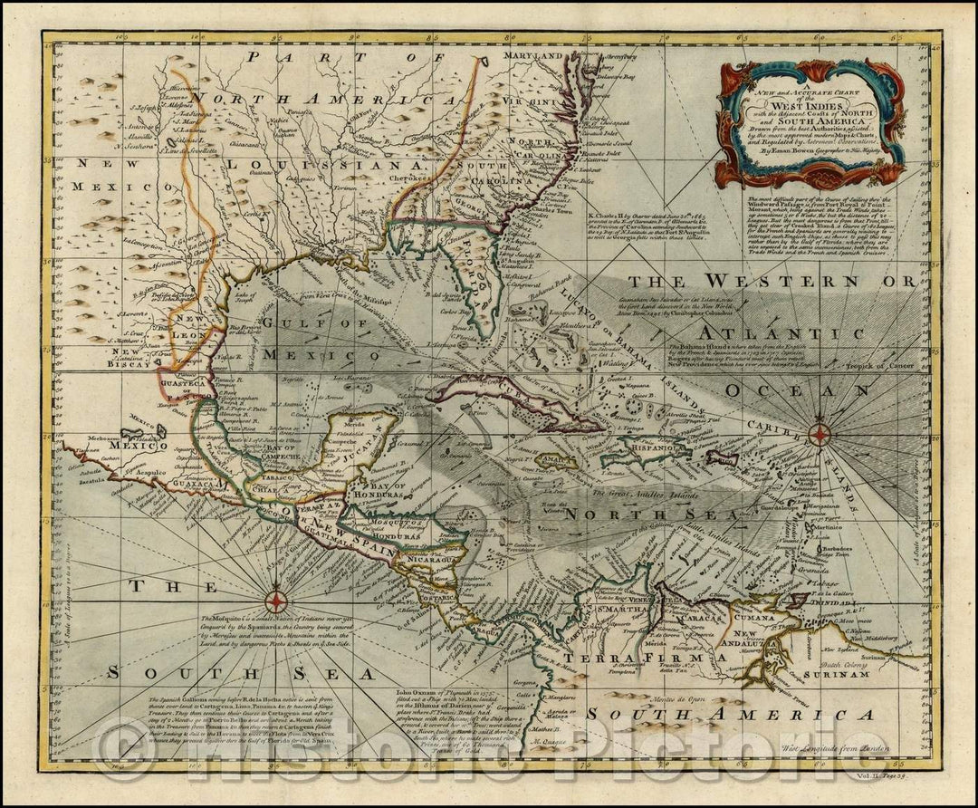 Historic Map - A New and Accurate Chart of the West Indies with the Adjacent Coasts of North and South America, 1748, Emanuel Bowen v1