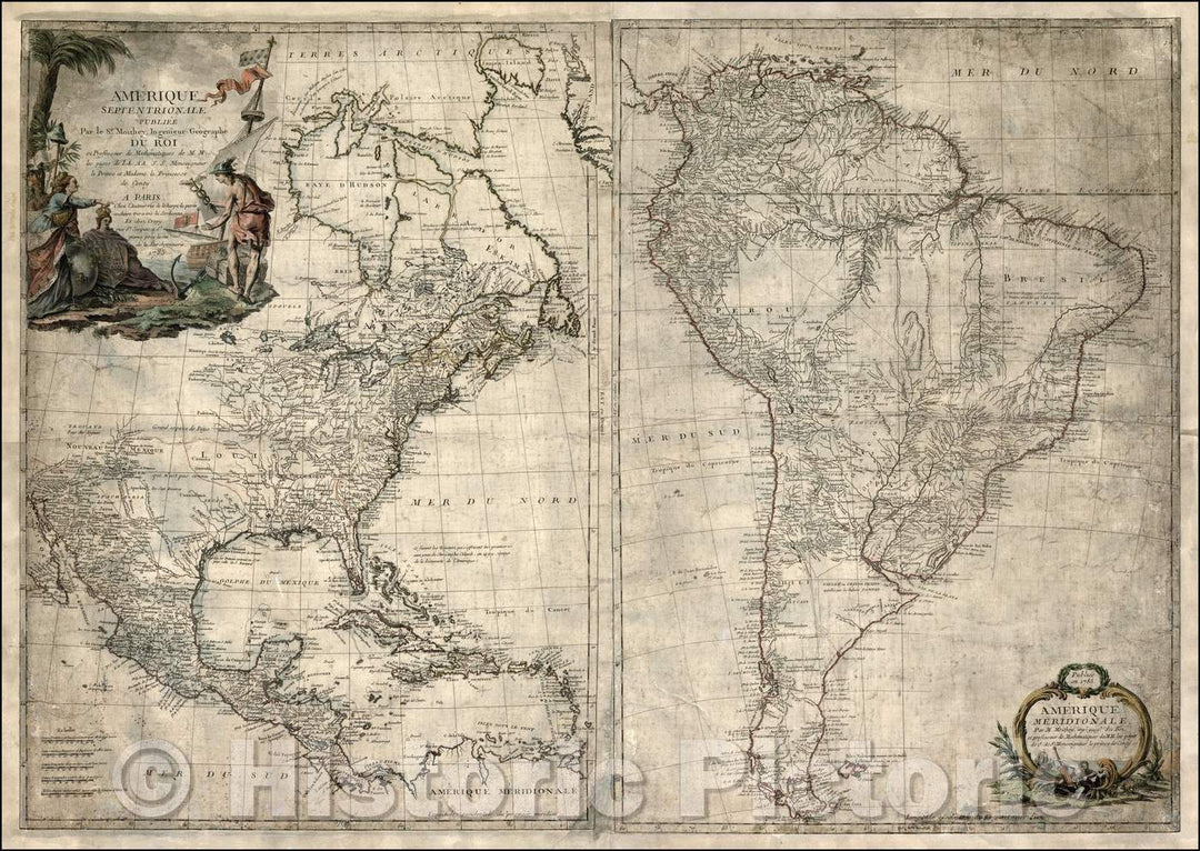 Historic Map - Amerique Septentrionale Publiee Par Sr. Moithey/Maps of North America and South America side by side, 1785, Maurille Antoine Moithey - Vintage Wall Art